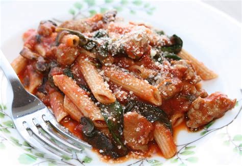 Penne with Chicken Mango Sausage and Spinach - A Delicious and Healthy Recipe